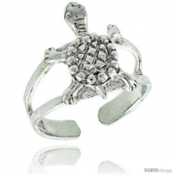 Sterling Silver Turtle Adjustable (Size 3 to 6) Toe Ring / Kid's Ring, 1/2 in. (13 mm) wide