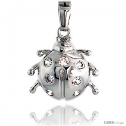 Sterling Silver Jeweled Ladybug Pendant, w/ Cubic Zirconia stones, 5/8" (16 mm)