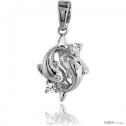 Sterling Silver Jeweled Dolphin Pendant, w/ Cubic Zirconia stones, 5/8" (16 mm) -Style Tp0896