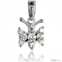 Sterling Silver Jeweled Butterfly Pendant, w/ Cubic Zirconia stones, 7/16" (11 mm)