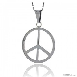 Stainless Steel Large Peace Sign Pendant, 1 5/8 in tall, w/ 30 in Chain