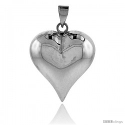 Sterling Silver High Polished 1 1/4" Puffed Heart, with 18" Box chain.