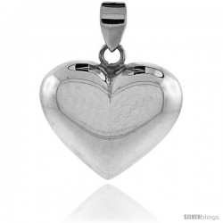 Sterling Silver High Polished 1" Puffed Heart, with 18" Box chain.