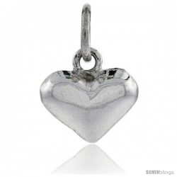 Sterling Silver High Polished Tiny 3/8" Puffed Heart, with 18" Box chain.