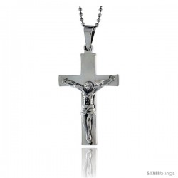 Stainless Steel Plain Crucifix Pendant, 1 1/2 in tall, w/ 30 in Chain