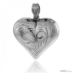 Sterling Silver Hand Engraved Very Large 1 1/4" Hollow Puffed Heart, with 18" Box chain.