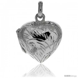 Sterling Silver Hand Engraved 13/16" Puffed Heart, with 18" Box chain.