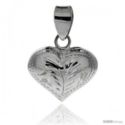 Sterling Silver Hand Engraved 11/16" Puffed Heart, with 18" Box chain.