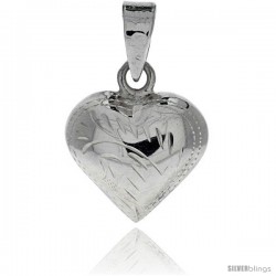 Sterling Silver Hand Engraved Small 9/16" Puffed Heart, with 18" Box chain.