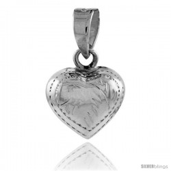 Sterling Silver Hand Engraved Small 1/2" Puffed Heart, with 18" Box chain.