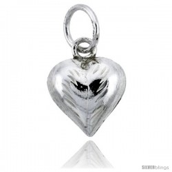 Sterling Silver Hand Engraved Tiny 3/8" Puffed Heart, with 18" Box chain.