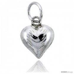 Sterling Silver Hand Engraved Tiny 3/8" Puffed Heart, with 18" Box chain.