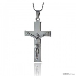 Stainless Steel Large Plain Crucifix Pendant, 2 1/16 in tall, w/ 30 in Chain