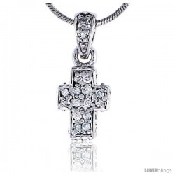 Sterling Silver Jeweled Cross Pendant, w/ Cubic Zirconia stones, 3/4" (19 mm) tall