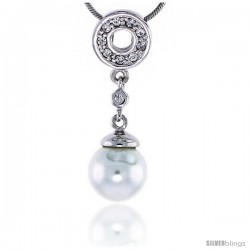 Sterling Silver Jeweled Pendant, w/ Faux Pearls & Cubic Zirconia, 1 1/4" (31 mm)