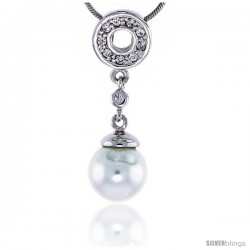 Sterling Silver Jeweled Pendant, w/ Faux Pearls & Cubic Zirconia, 1 1/4" (31 mm)