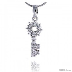 Sterling Silver Jeweled Key Pendant, w/ Cubic Zirconia stones, 7/8" (22 mm) tall