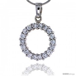 Sterling Silver Jeweled Circle Pendant, w/ Cubic Zirconia stones, 15/16" (24 mm) tall -Style Tp2296