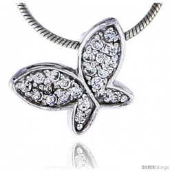 Sterling Silver Jeweled Butterfly Pendant, w/ Cubic Zirconia stones, 3/8" (10 mm)