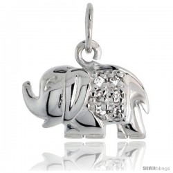 Sterling Silver Jeweled Elephant Pendant, w/ Cubic Zirconia stones, 5/16" (8 mm)