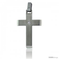 Stainless Steel Latin Cross Pendant w/ CZ Stone, 30 in chain