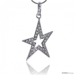 Sterling Silver Jeweled Star Pendant, w/ Cubic Zirconia stones, 1 3/8" (35 mm) tall