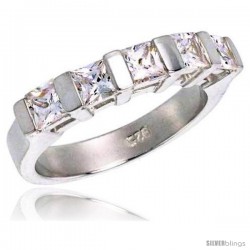 Sterling Silver 1.50 Carat Size Princess Cut Cubic Zirconia Bridal Ring, 1/8 in (3.5 mm) wide