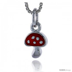 Sterling Silver Child Size Mushroom Pendant, w/ Red Enamel Design, 1/2" (13 mm) tall