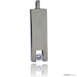 Stainless Steel Bar Pendant w/ 4 mm Crystal, 1 1/8 in tall, w/ 30 in Chain