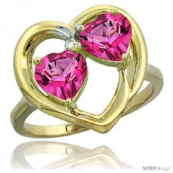 10k Yellow Gold 2-Stone Heart Ring 6 mm Natural Pink Topaz Stones