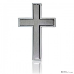 Stainless Steel Latin Cross Slider Pendant, 30 in chain w/ Frosted Finish Center, 30 in chain