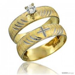 10k Gold Ladies' 2-Piece 0.10 Carat Diamond Engagement Ring Set Diamond-cut Pattern Rhodium Accent, 3/16 in -Style 10y503e2