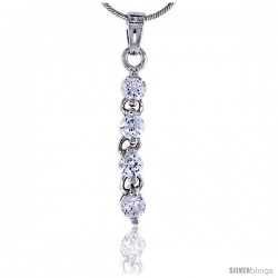 Sterling Silver Jeweled Pendant, w/ Round Cubic Zirconia, 1 1/8" (29 mm)