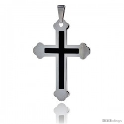 Stainless Steel Black Enameled Gothic Cross Pendant, 30 in chain