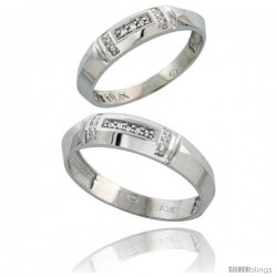 10k White Gold Diamond 2 Piece Wedding Ring Set His 5.5mm & Hers 4mm