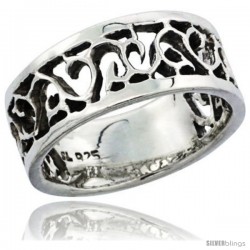 Sterling Silver Cut-out Swirl Wedding Band Ring, 3/8 in wide