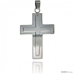 Stainless Steel Latin Cross Pendant, 30 in chain w/ Frosted Finish Center, 30 in chain