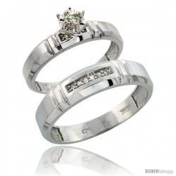 10k White Gold 2-Piece Diamond wedding Engagement Ring Set for Him & Her, 4mm & 5.5mm wide -Style 10w123em