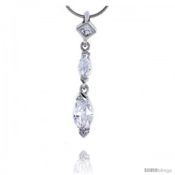 Sterling Silver Jeweled Pendant, w/ Marquise & Square Cubic Zirconia, 1 7/16" (36 mm)