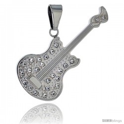 Stainless Steel Electric Guitar Pendant w/ CZ Stones, 30 in chain