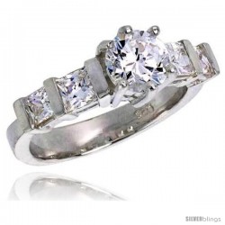 Sterling Silver 3.00 Carat Size Brilliant & Princess Cut Cubic Zirconia Bridal Ring, 5/16 in (8 mm) wide