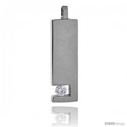 Stainless Steel Bar Pendant w/ 4 mm Crystal, 1 1/8 in tall, w/ 30 in Chain -Style Pss15