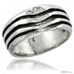 Sterling Silver 3-Stripe Wedding Band Ring 3/8 in wide