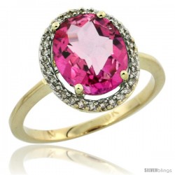 10k Yellow Gold Diamond Halo Pink Topaz Ring 2.4 carat Oval shape 10X8 mm, 1/2 in (12.5mm) wide