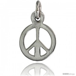 Sterling Silver Tiny Peace Sign Pendant, w/ 18" Thin Box Chain, 9/16" (14 mm) tall