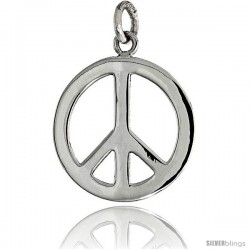 Sterling Silver Small Peace Sign Pendant, w/ 18" Thin Box Chain, 13/16" (21 mm) tall