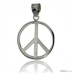 Sterling Silver Peace Sign Pendant, w/ 18" Thin Box Chain, 1 1/16" (27 mm) tall