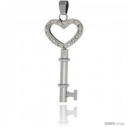 Stainless Steel Key-To-My-Heart CZ Pendant, 30 in chain