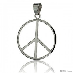 Sterling Silver Peace Sign Pendant, w/ 18" Thin Box Chain, 1 1/4" (32 mm) tall