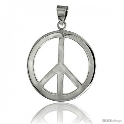 Sterling Silver Peace Sign Pendant, w/ 18" Thin Box Chain, 1 7/16" (36 mm) tall